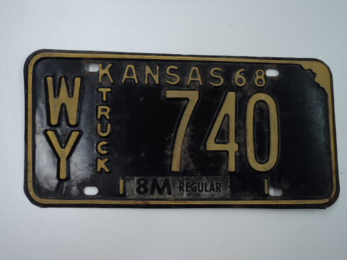 1968 KANSAS 8M Truck License Plate WY 740