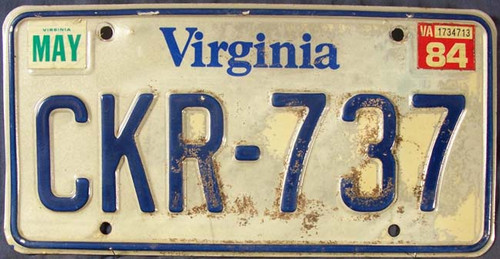 1984 May Virginia CKR-737 License Plate