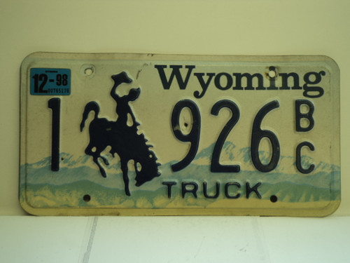 1998 WYOMING Bucking Bronco Truck License Plate 1 926 BC