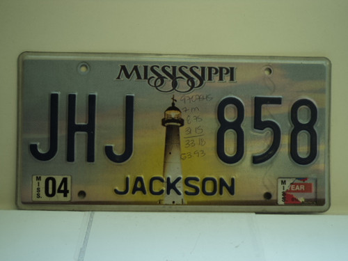 MISSISSIPPI Lighthouse License Plate JHJ 858