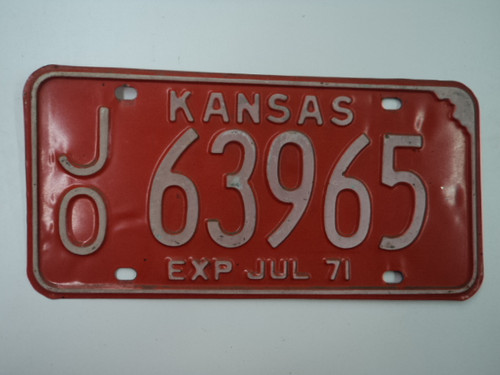 1971 KANSAS License Plate JO 63965