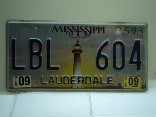 2009 MISSISSIPPI Lighthouse License Plate LBL 604