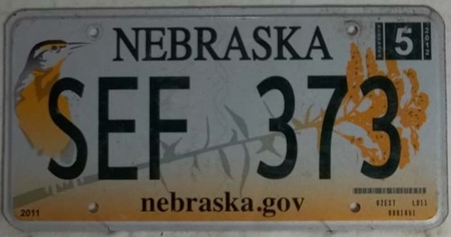 2012 May Nebraska SEF 373 License Plate