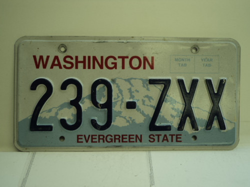WASHINGTON Evergreen State License Plate 239 ZXX