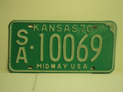 1970 KANSAS Midway USA License Plate SA 10069