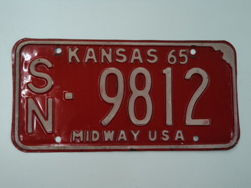 1965 KANSAS Midway USA License Plate SN 9812