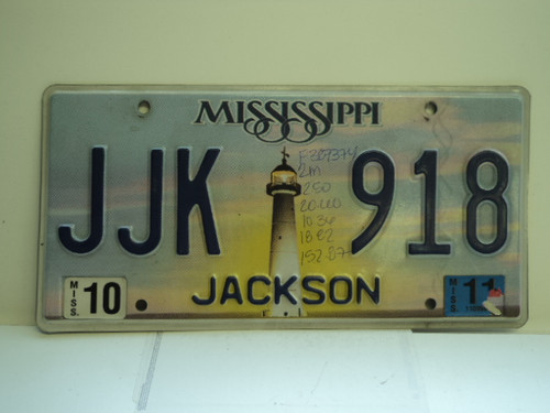 2011 MISSISSIPPI Lighthouse License Plate JJK 918