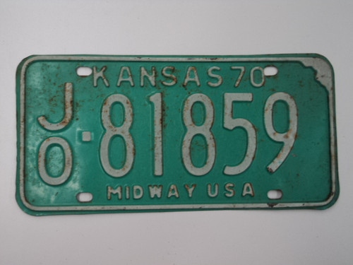 1970 KANSAS Midway USA License Plate JO 81859