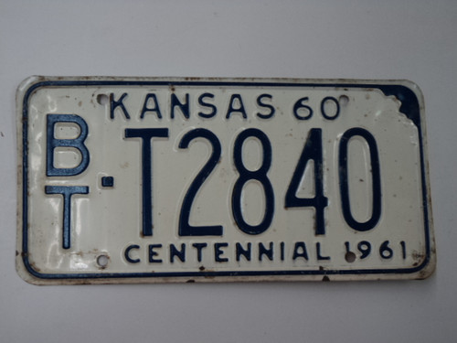 1960 KANSAS 1961 Centennial Truck License Plate BT T2840