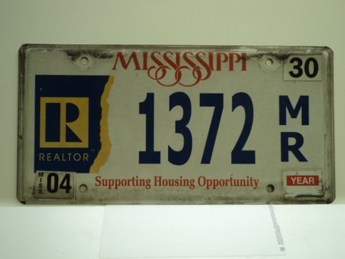 MISSISSIPPI Realtor Support License Plate 1372 MR