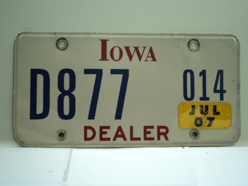 2007 IOWA Dealer License Plate  D877 014