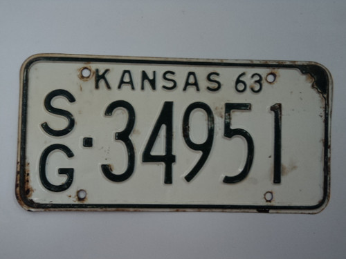 1963 KANSAS License Plate SG 34951