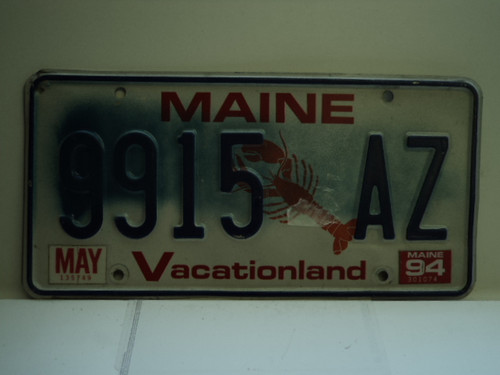1994 MAINE Lobster Vacationland License Plate 9915 AZ