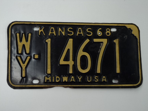 1968 KANSAS Midway USA License Plate WY 14671