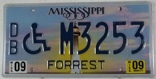 2009 Sep Mississippi DB M3253 License Plate