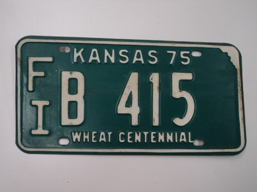 1975 KANSAS Wheat Centennial License Plate FI B 415