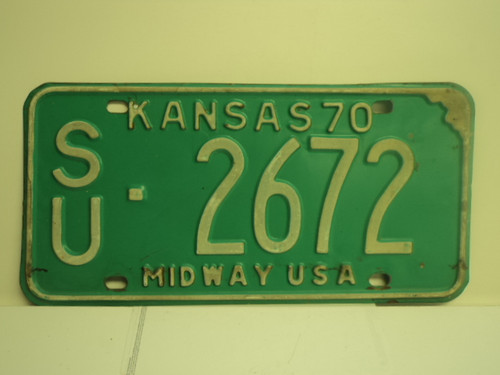 1970 KANSAS Midway USA License Plate SU 2672