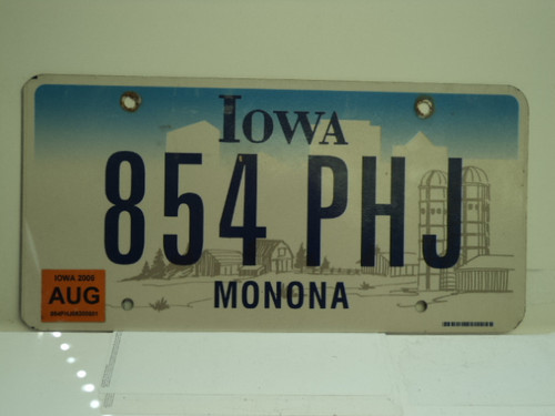 2006 IOWA License Plate 854 PHJ