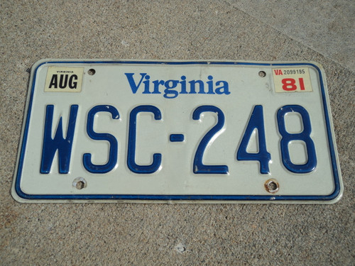 1981 VIRGINIA License Plate WSC 248