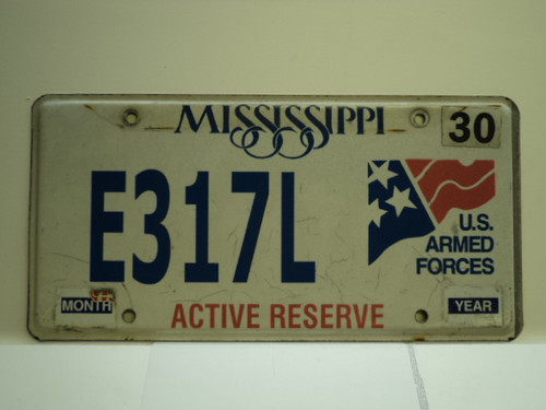 MISSISSIPPI US Active Reserve License Plate E317L