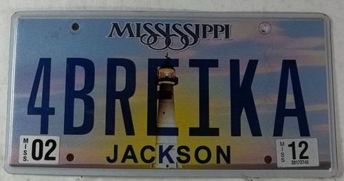 2012 Feb Mississippi Vanity License Plate 4BREIKA