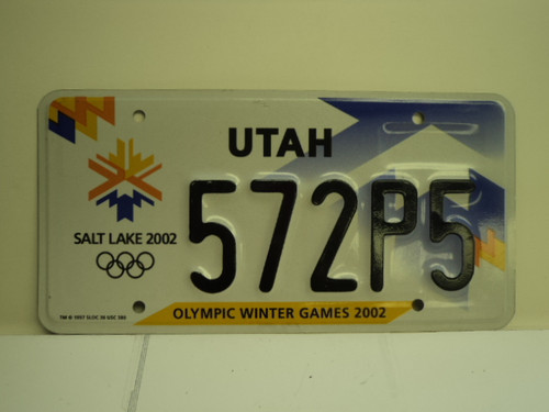 UTAH Salt Lake City Winter Olympics 2002 License Plate 572P5 1