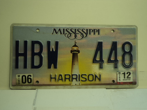 2012 MISSISSIPPI Lighthouse License Plate HBW 448
