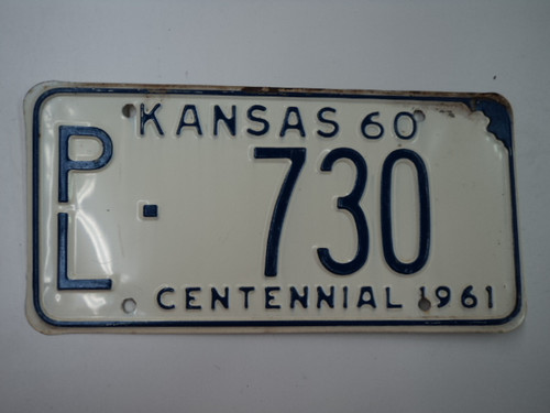 1960 KANSAS 1961 Centennial License Plate PL 730