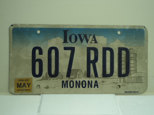 2007 IOWA License Plate 607 RDD