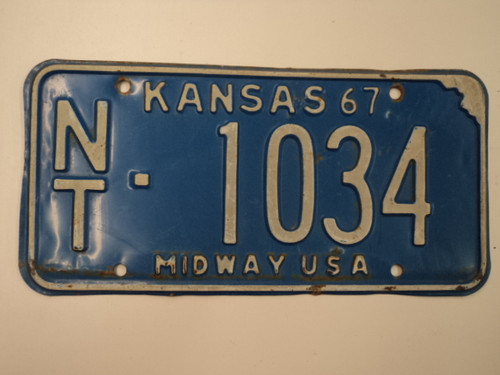 1967 KANSAS Midway USA License Plate NT 1034