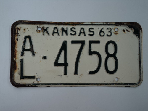 1963 KANSAS License Plate AL 4758