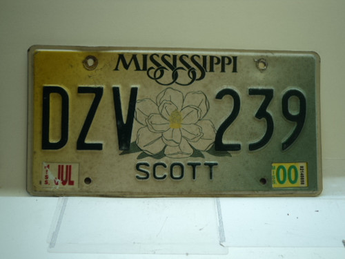 2000 MISSISSIPPI Magnolia License Plate DZV 239