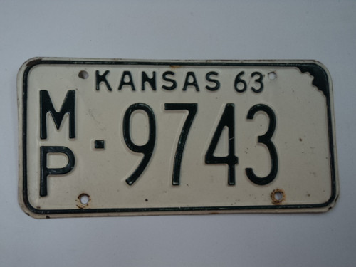 1963 KANSAS License Plate MP 9743