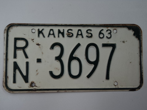 1963 KANSAS License Plate RN 3697