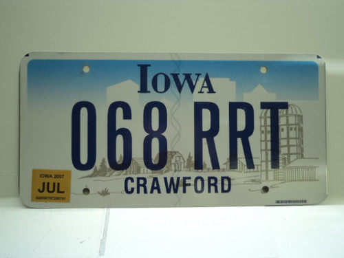 2007 IOWA License Plate 068 RRT