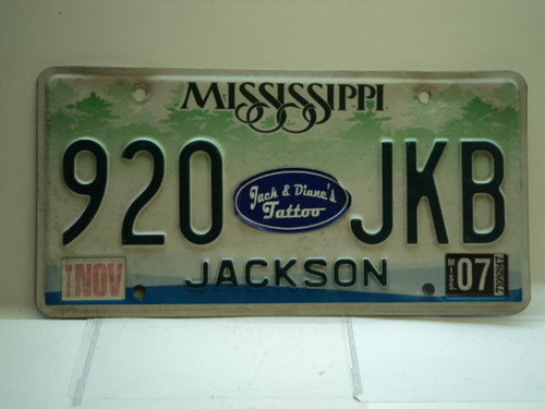 2007 MISSISSIPPI Magnolia License Plate 920 JKB