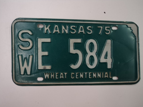 1975 KANSAS Wheat Centennial License Plate SW E 584