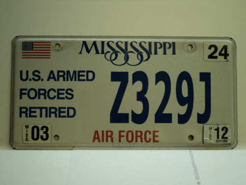 2012 MISSISSIPPI US AIR FORCE Retired License Plate Z329J