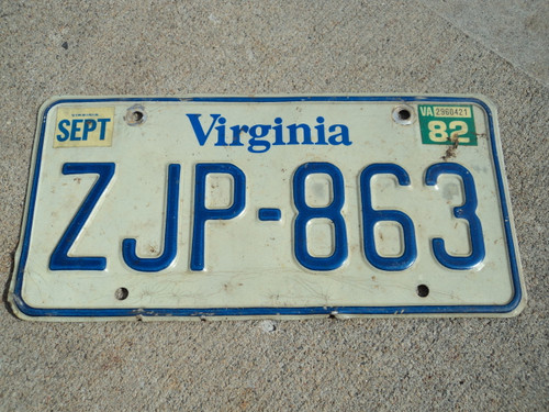 1982 VIRGINIA License Plate ZJP 863
