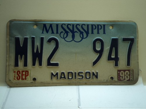1998 MISSISSIPPI Blue Fade License Plate MW2 947
