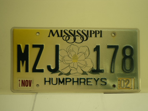 2002 MISSISSIPPI License Plate MZJ 178