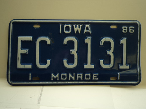 1986 IOWA License Plate EC 3131