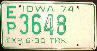 1974 Iowa EP 3648 Truck License Plate