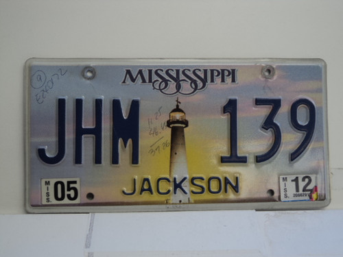 2012 MISSISSIPPI Lighthouse License Plate JHM 139