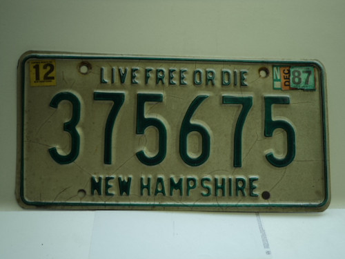 1987 NEW HAMPHIRE Live free or Die License Plate 375675