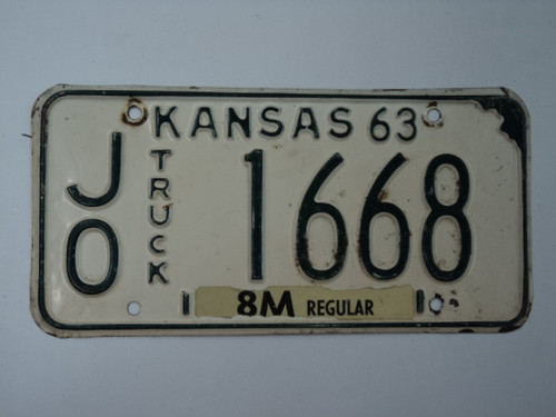 1963 KANSAS 8M Truck License Plate JO 1668