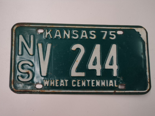 1975 KANSAS Wheat Centennial License Plate NS V 244