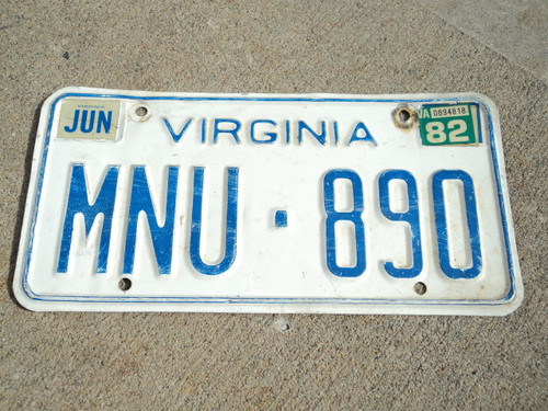 1982 VIRGINIA License Plate MNU 890