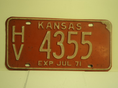 1971 KANSAS July Exp License Plate HV 4355