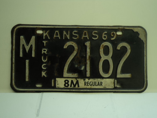 1969 KANSAS Truck 8M regular License Plate MI 2182